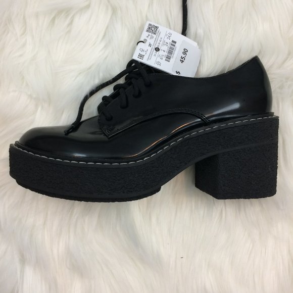 Bershka Shoes Bershka Black Platform Loafers Derby Pump Shoes